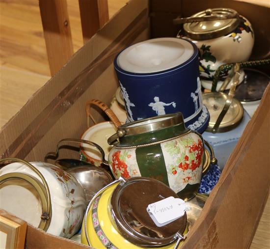 A collection of 14 ceramic biscuit barrels, Art Nouveau to 1930s